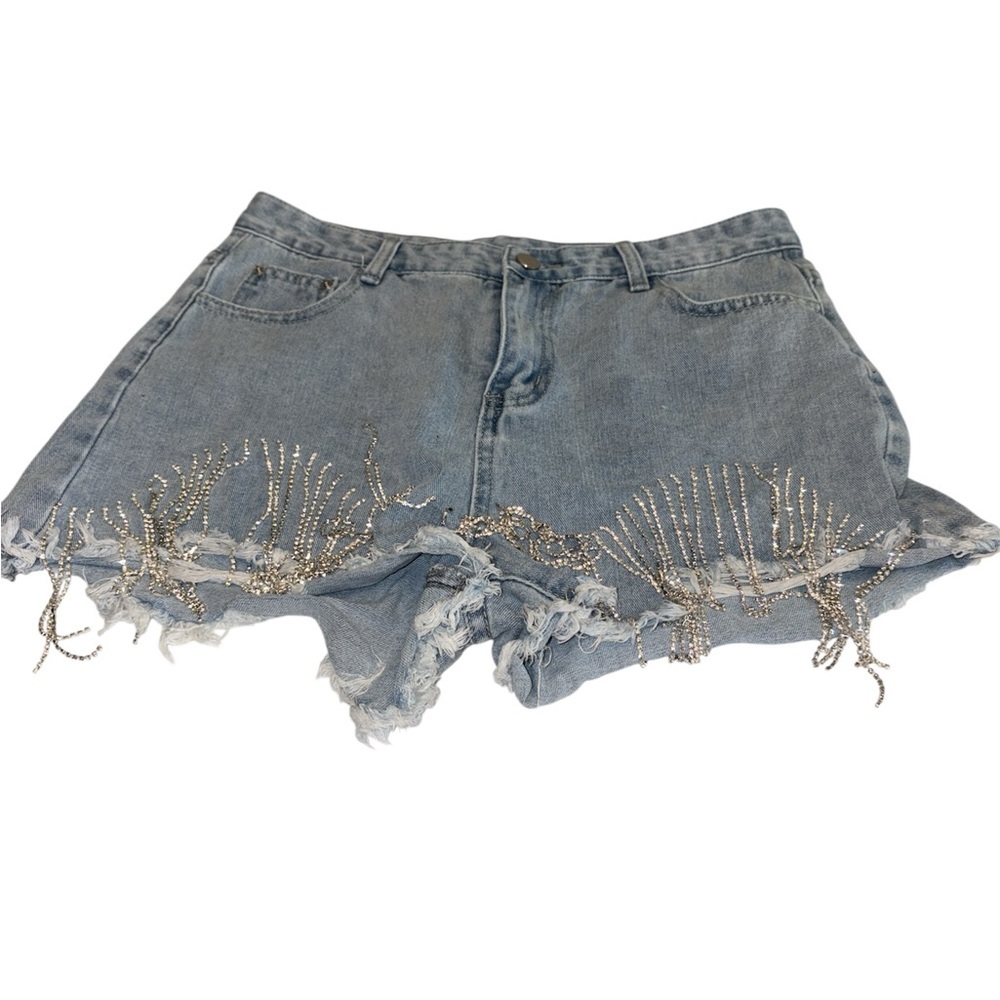 Milk & Honey Jean shorts cut off distressed rhinestone bangles high rise Sz L